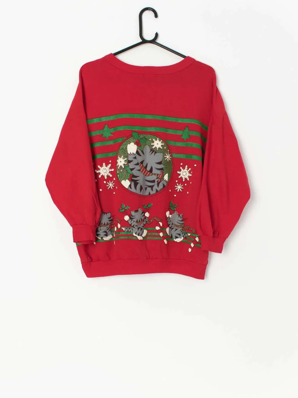 80s Christmas cat sweatshirt in red with playful kittens – Large / XL