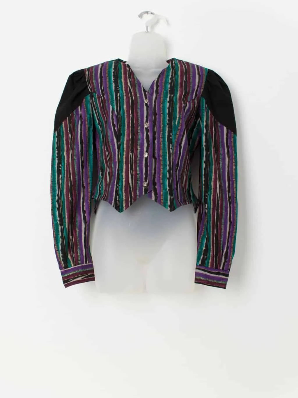 80s vintage fitted striped blouse with shoulder pads – Small