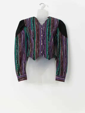 80s vintage fitted striped blouse with shoulder pads – Small