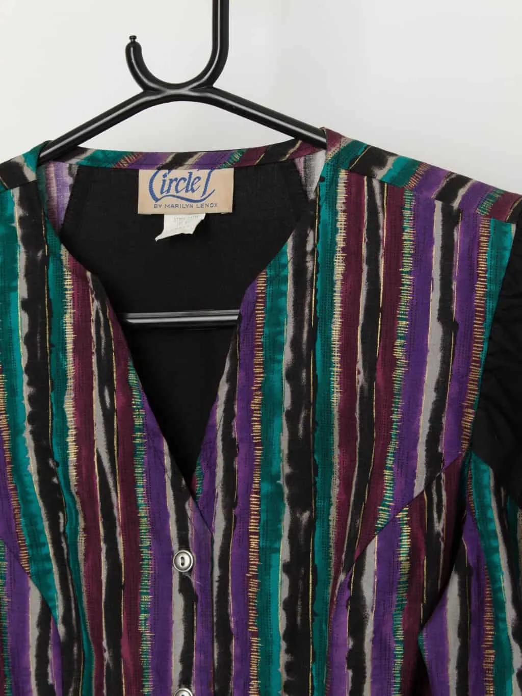 80s vintage fitted striped blouse with shoulder pads – Small