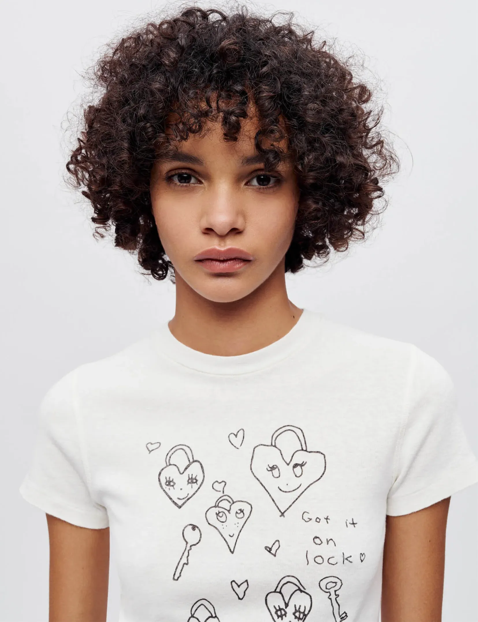 90s Baby Tee Hearts, Vintage White