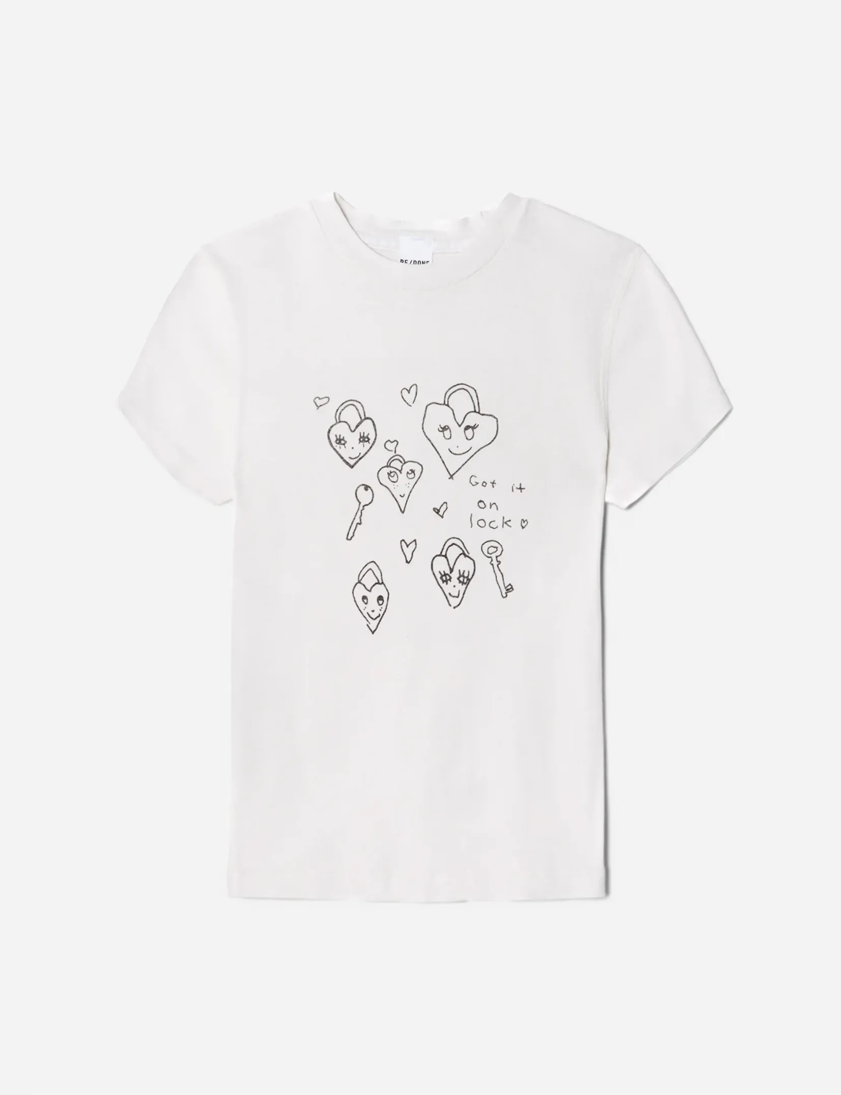 90s Baby Tee Hearts, Vintage White