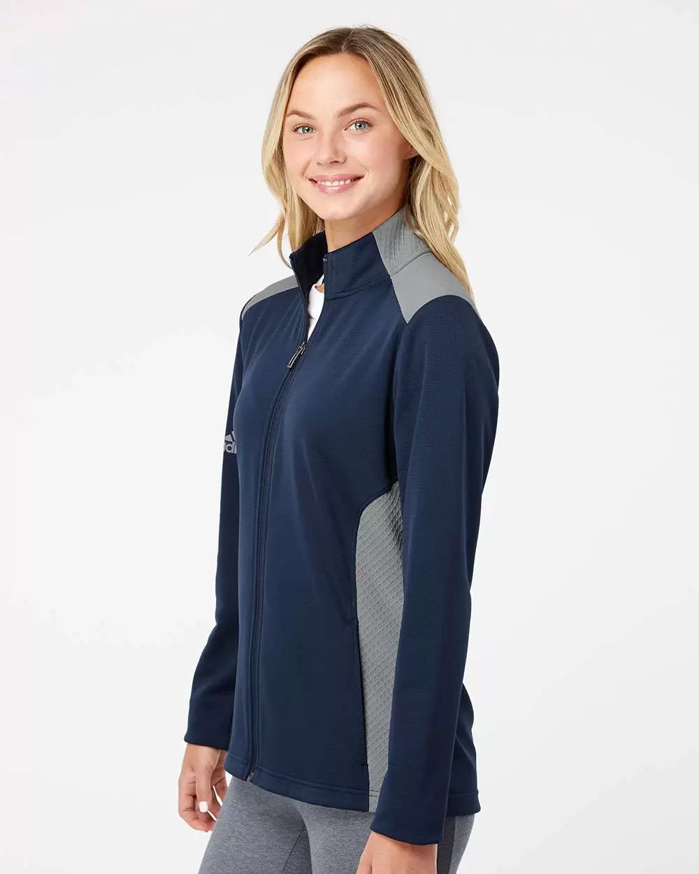 Adidas Golf Clothing A529 Women's Textured Mixed Media Full-Zip Jacket SKU: A529