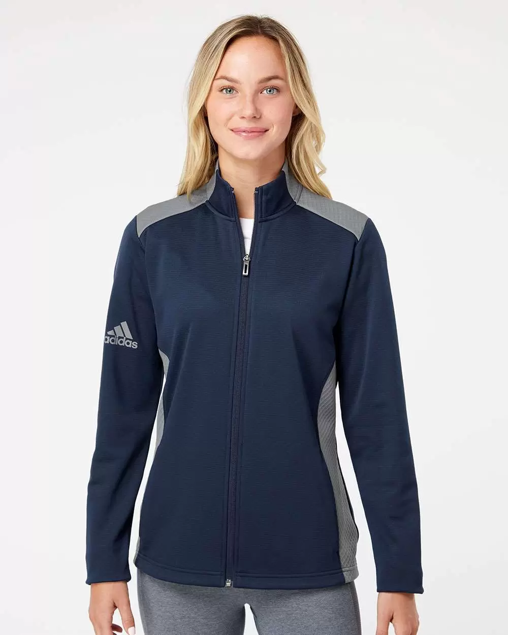 Adidas Golf Clothing A529 Women's Textured Mixed Media Full-Zip Jacket SKU: A529