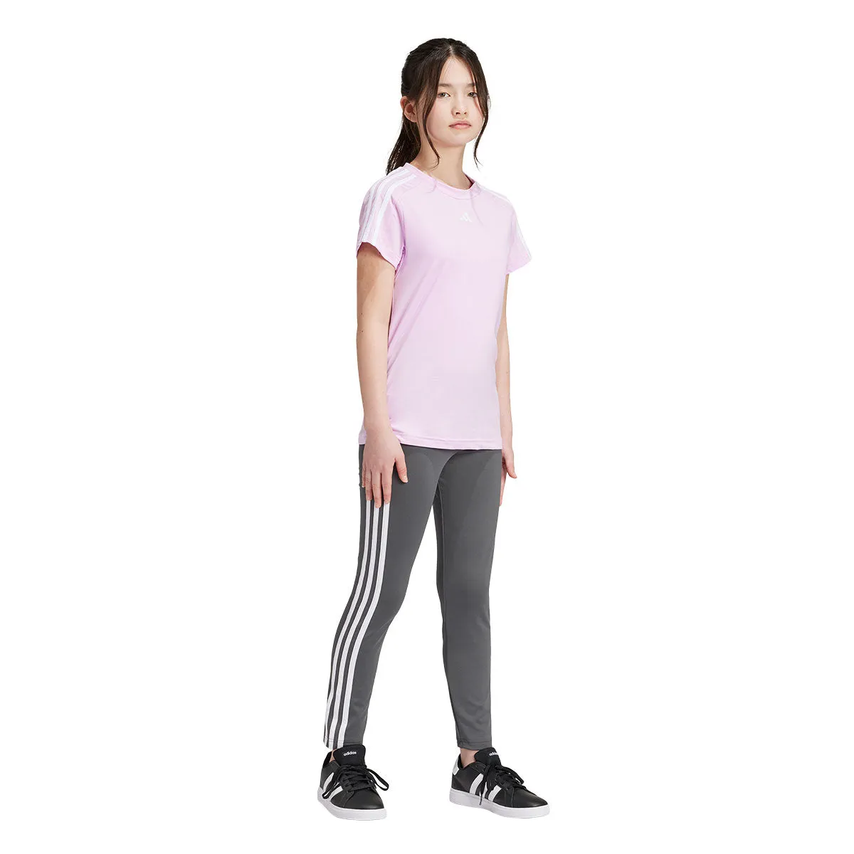 adidas Training Essentials 3 Stripes Tights - Girls - Grey/White