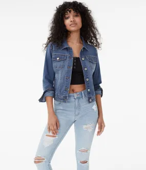 Aeropostale Womens' Seriously Stretchy  Denim Jacket - Washed Denim - Size XS - Cotton - Teen Fashion & Clothing Medium Wash