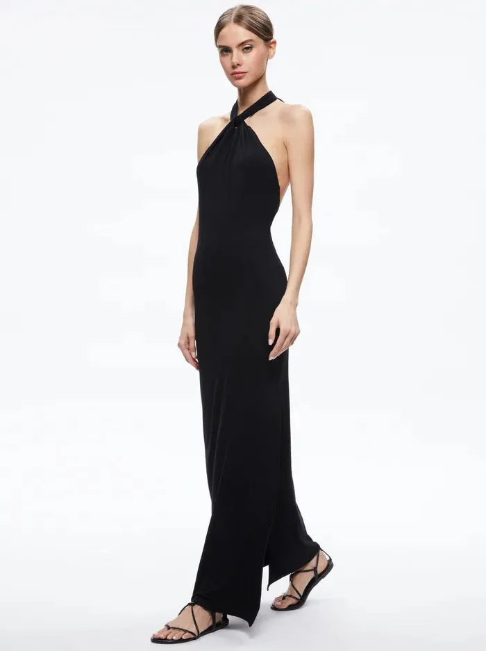 Alice + Olivia - Amaya Halter Neck High Slit Dress - Black