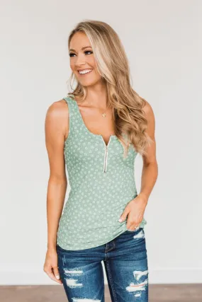 Among The Wildflowers Henley Tank Top- Sage