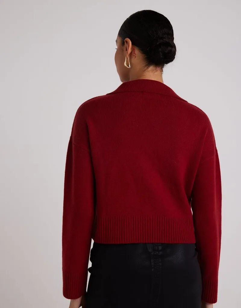 Bella Dahl Wool and Cashmere Blend Collared Sweater - Garnet Red