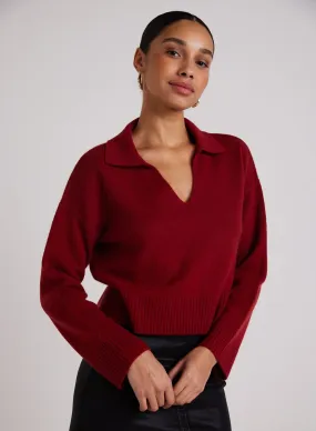 Bella Dahl Wool and Cashmere Blend Collared Sweater - Garnet Red