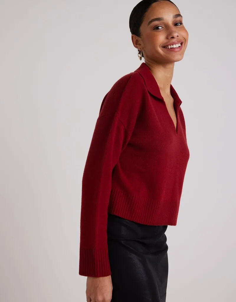 Bella Dahl Wool and Cashmere Blend Collared Sweater - Garnet Red