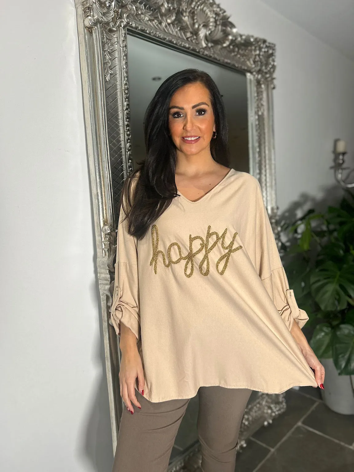 Biscuit Happy Slogan Sweatshirt Sam