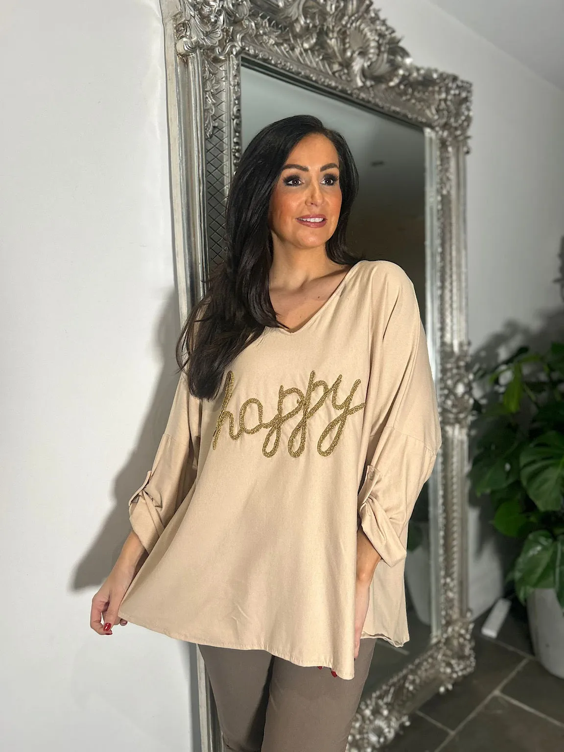 Biscuit Happy Slogan Sweatshirt Sam