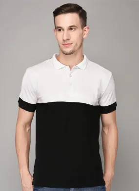 Black and White Cut & Sew Polo Neck T-shirt