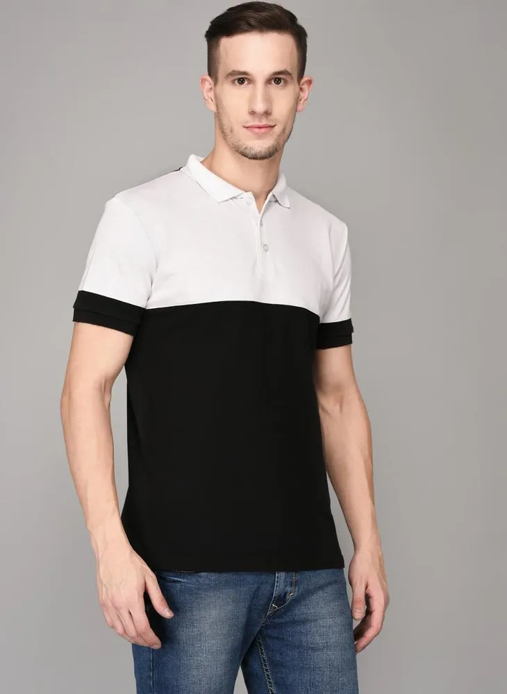 Black and White Cut & Sew Polo Neck T-shirt