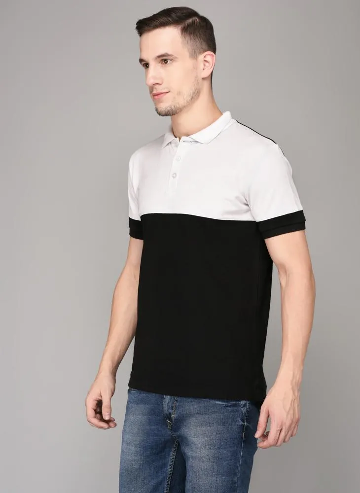 Black and White Cut & Sew Polo Neck T-shirt