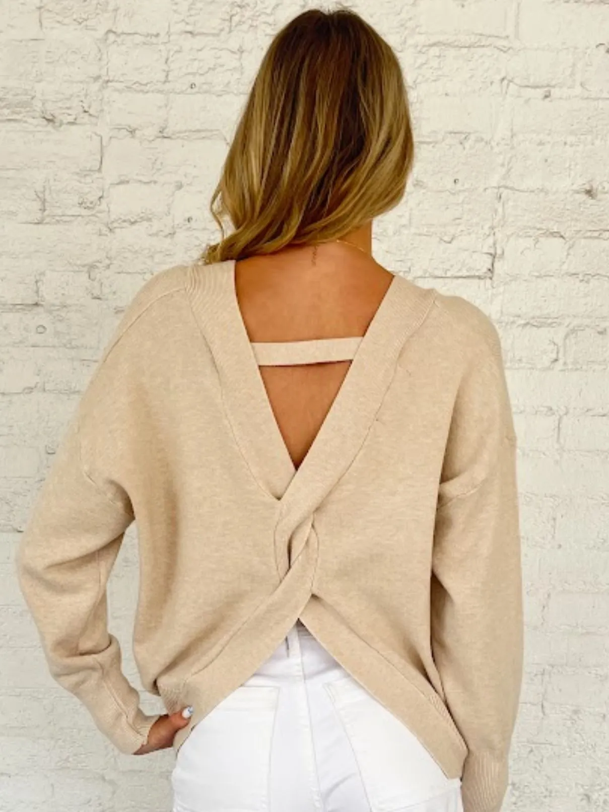 Blossom Open Back Sweater in Ecru Melange