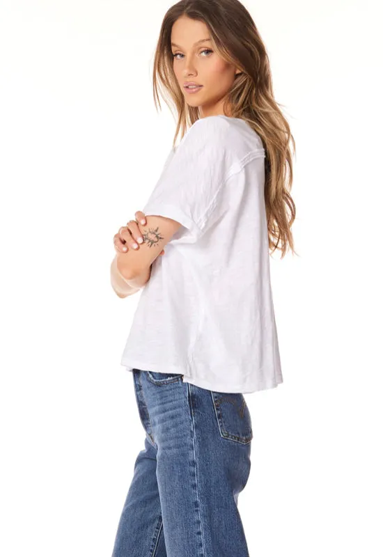 Bobi -V-Neck Boxy Dolman Tee White