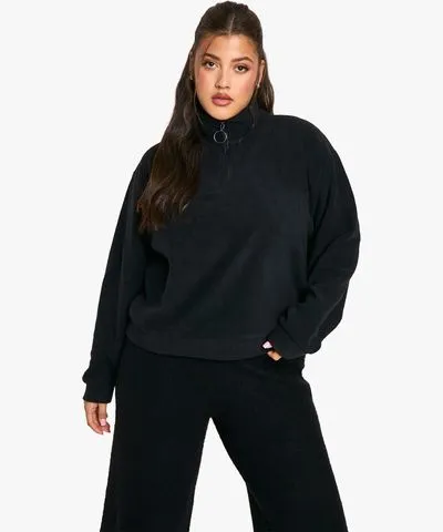 boohoo Womens Plus Mid Zip Fleece Sweatshirt