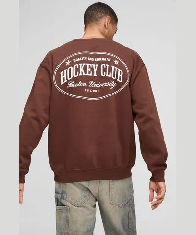 boohooMAN Mens Oversized Hockey Club Graphic Sweatshirt