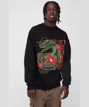 boohooMAN Mens Oversized Worldwide Dragon Graphic Sweatshirt