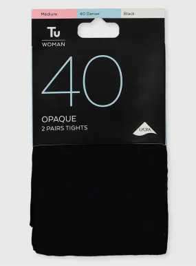 Buy Black 40 Denier Opaque Tights 2 Pack L | Tights | Tu