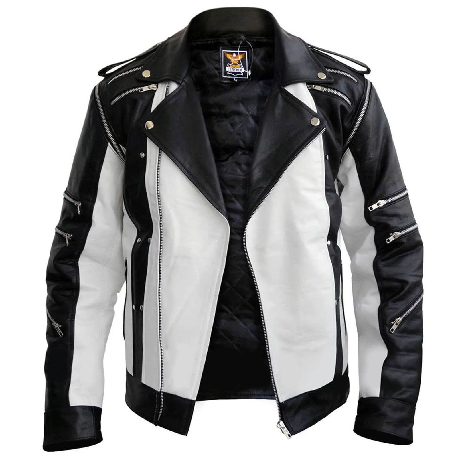 Buy White Black Pepsi Leather Jacket - Jackets for Men 0070 | Kilt and Jacks