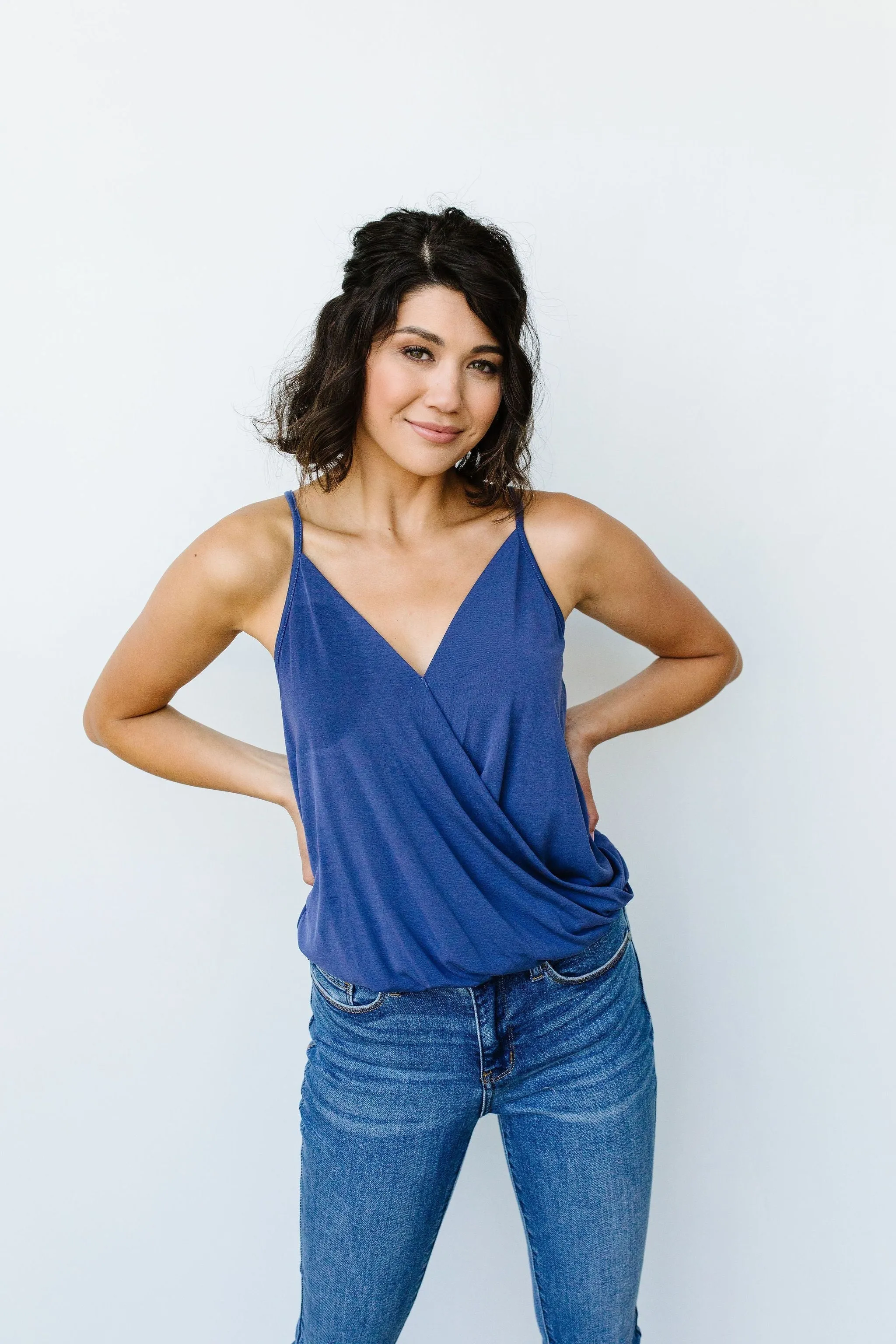 Charlize Surplice Tank In Blue - On Hand