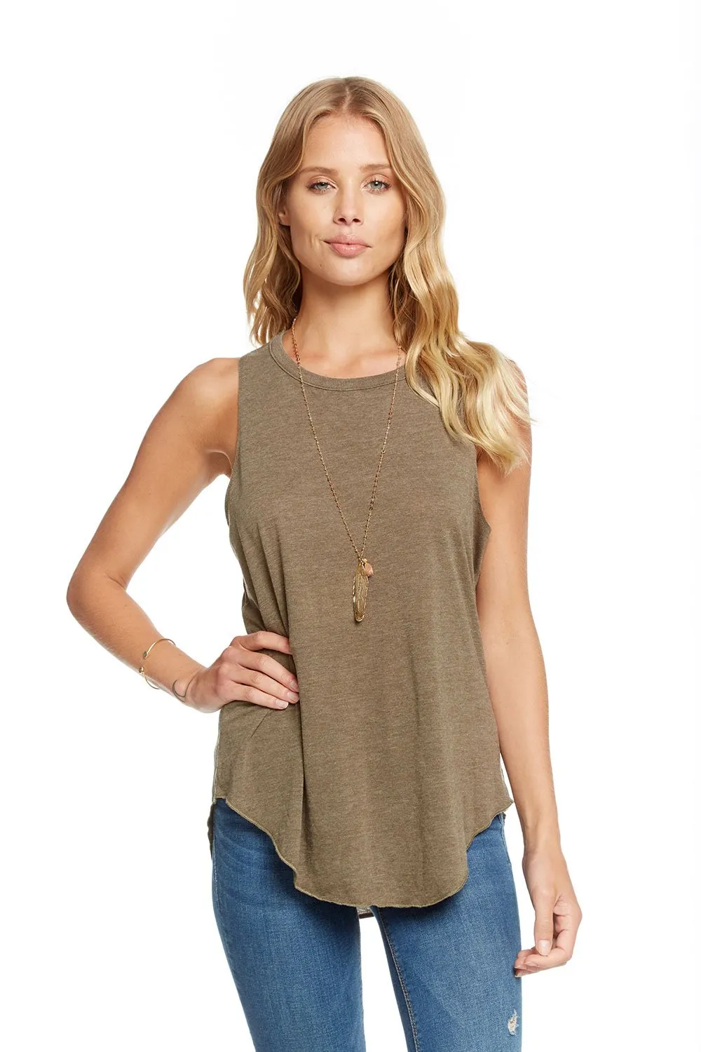 Chaser Vintage Jersey Knotted Drape Back Shirttail Tank