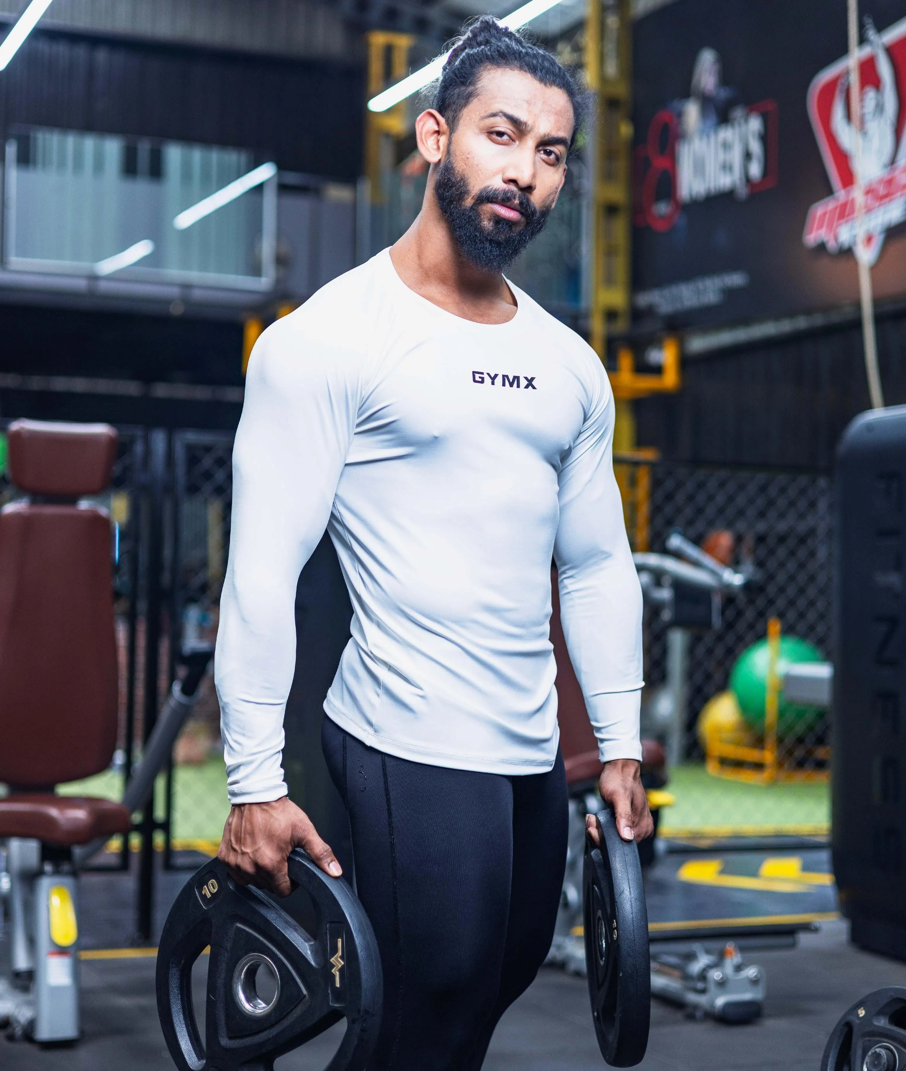 Compression GymX Full SleeveTee: Perfect White