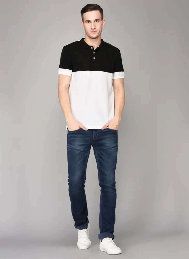 Cut & Sew Polo Neck T-shirt with White button placket