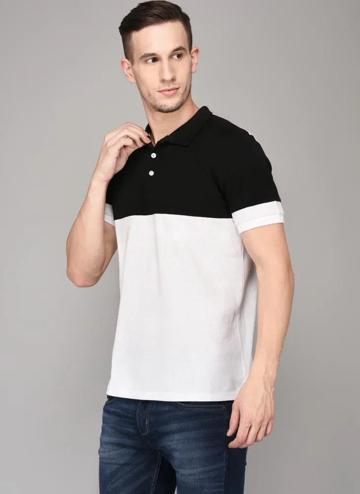 Cut & Sew Polo Neck T-shirt with White button placket