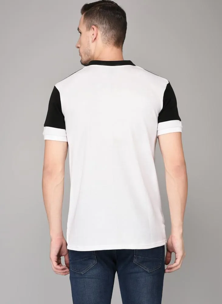 Cut & Sew Polo Neck T-shirt with White button placket