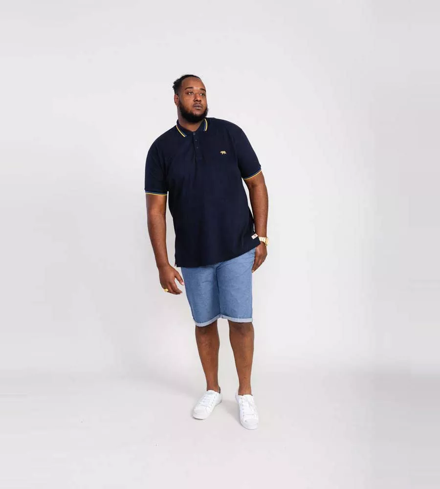 D555 Big Mens Navy Polo Shirt With Colour Rib Tipping On Collar and Cuffs (HAMFORD 1)