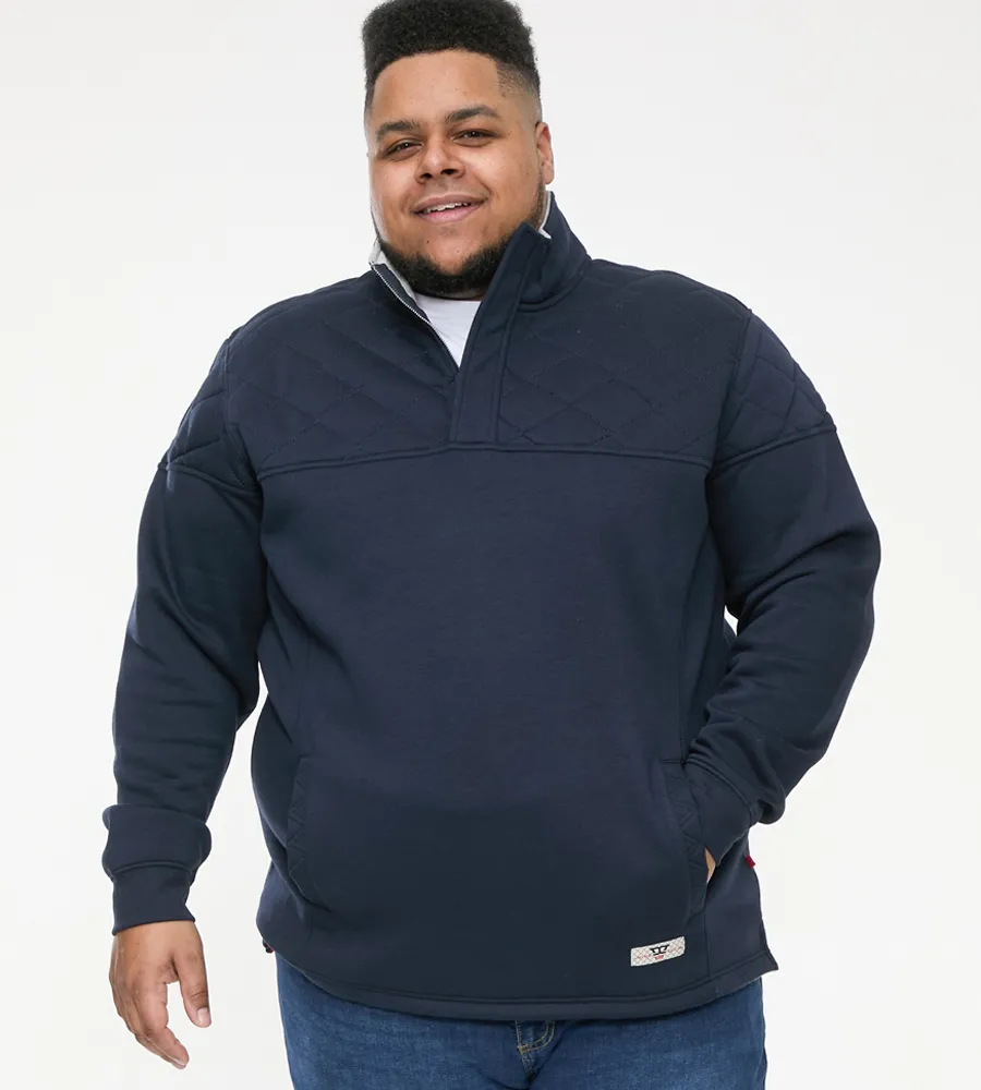 D555 Big Mens Navy Sweatshirt With Quarter Zip and Quilted Top Panel (SWANN)