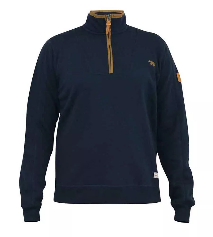 D555 Big Mens Navy Zip Neck Sweatshirt With Chest Embroidery (DONALD)