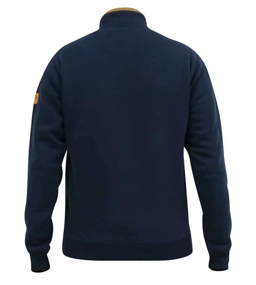 D555 Big Mens Navy Zip Neck Sweatshirt With Chest Embroidery (DONALD)