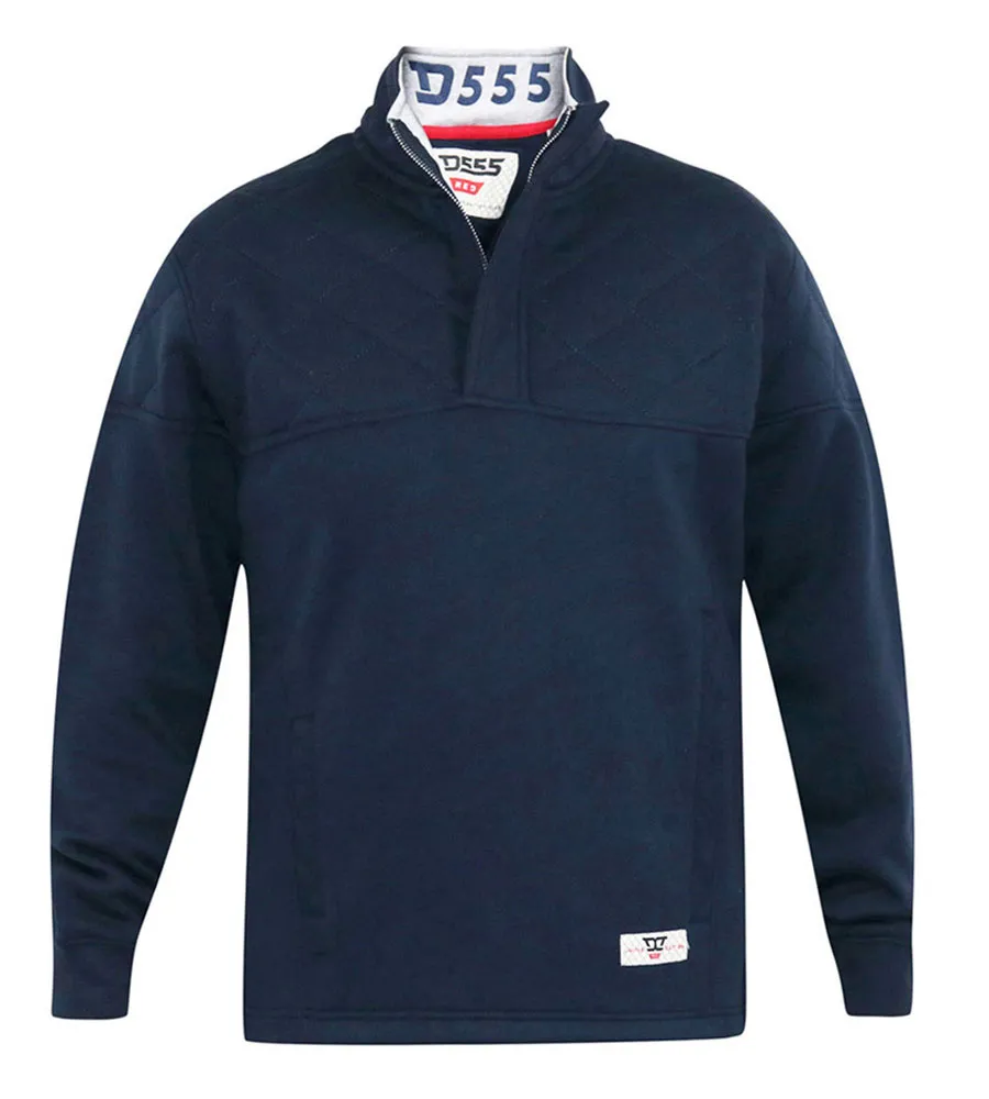 D555 Mens Navy Sweatshirt With Quarter Zip and Quilted Top Panel (SWANN)