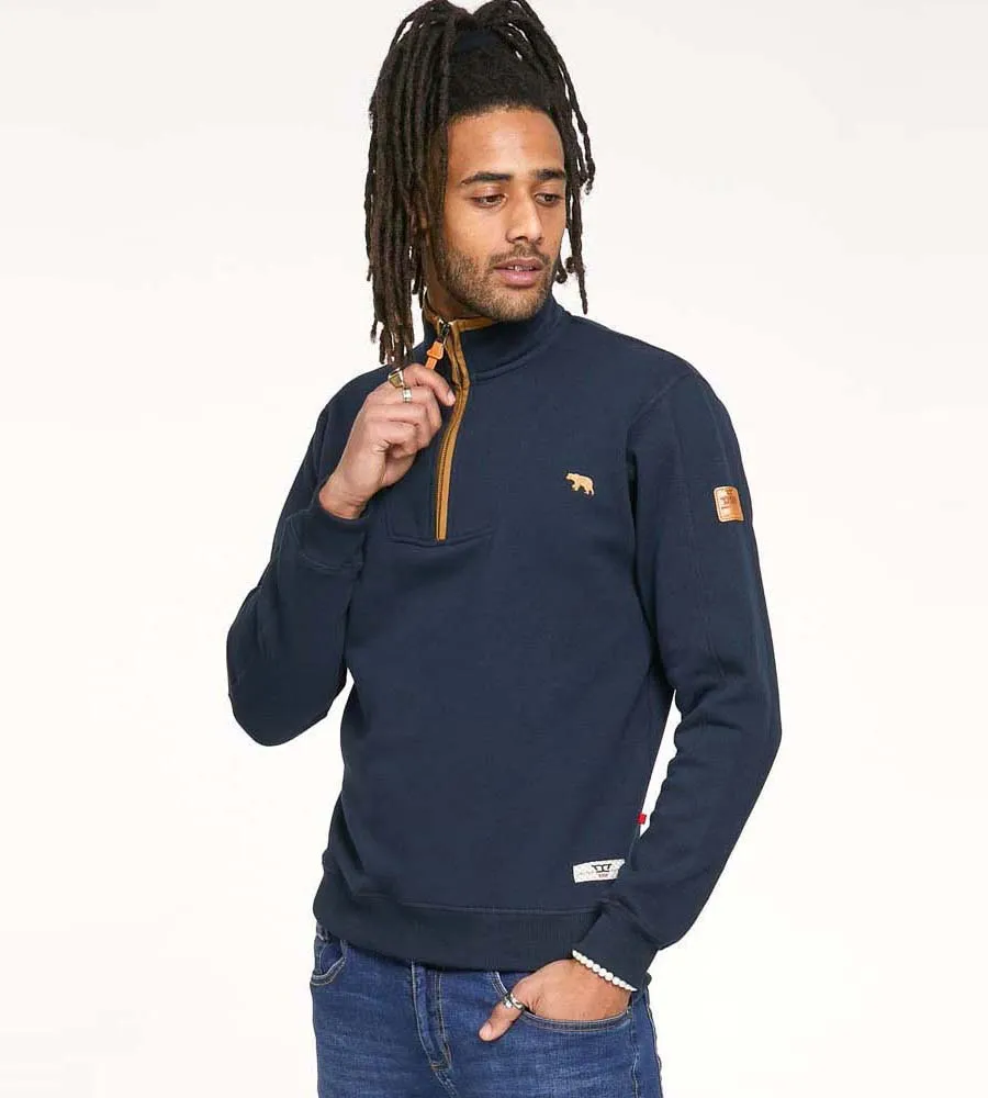 D555 Mens Navy Zip Neck Sweatshirt With Chest Embroidery (DONALD)