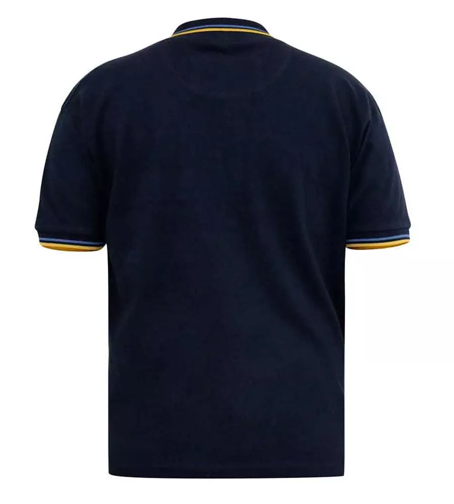 D555 Tall Mens Navy Polo Shirt With Colour Rib Tipping On Collar and Cuffs (HAMFORD 2)