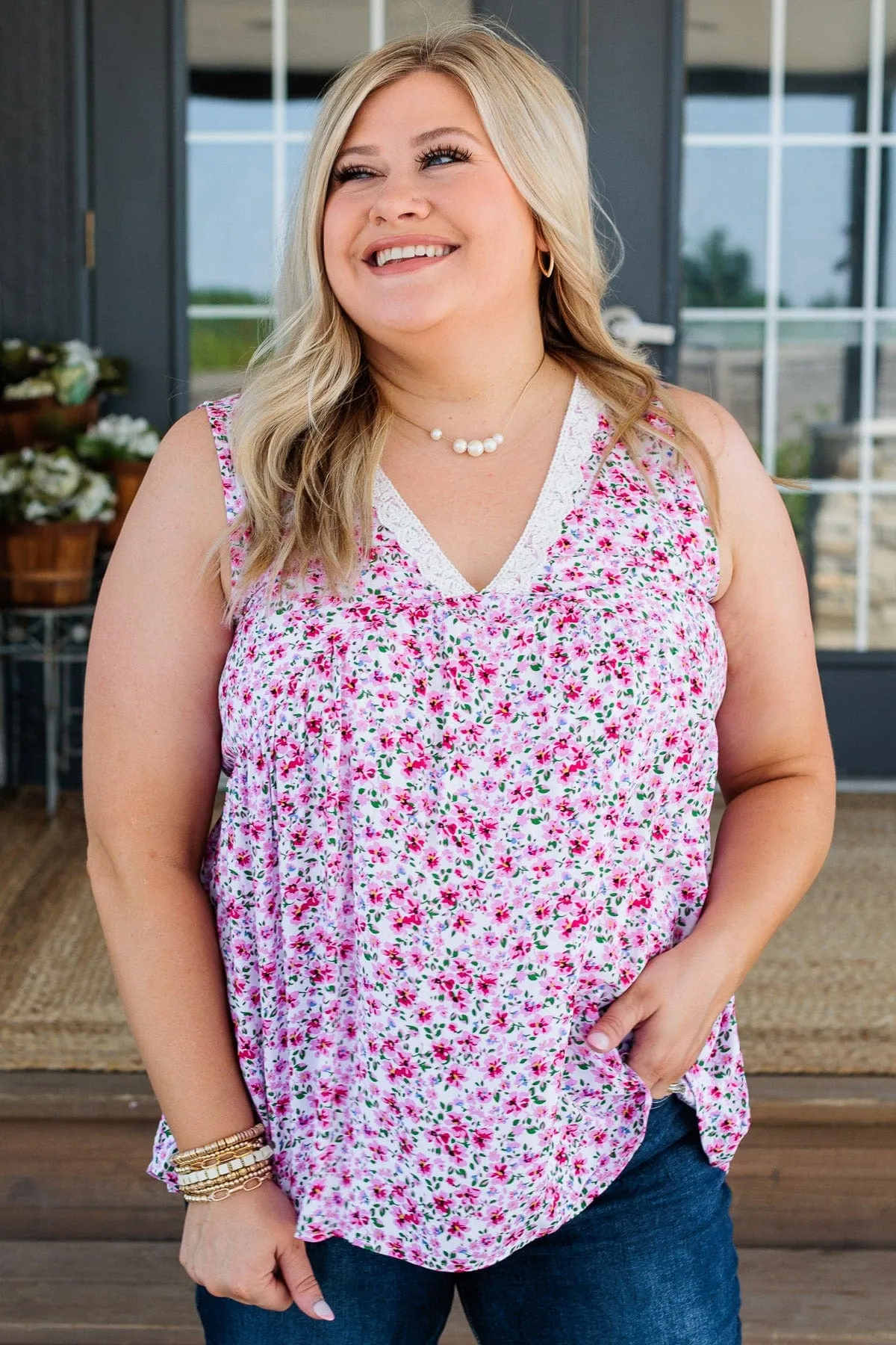 Garden Goddess Floral Tank- Ivory