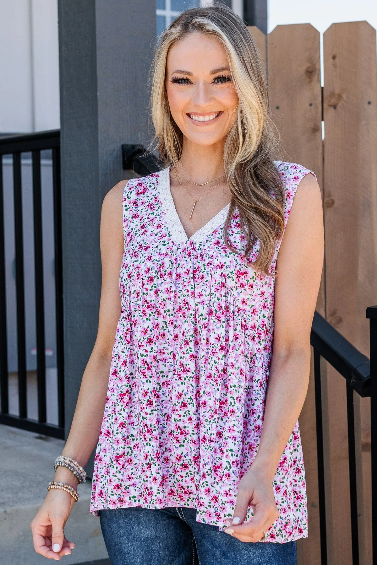 Garden Goddess Floral Tank- Ivory