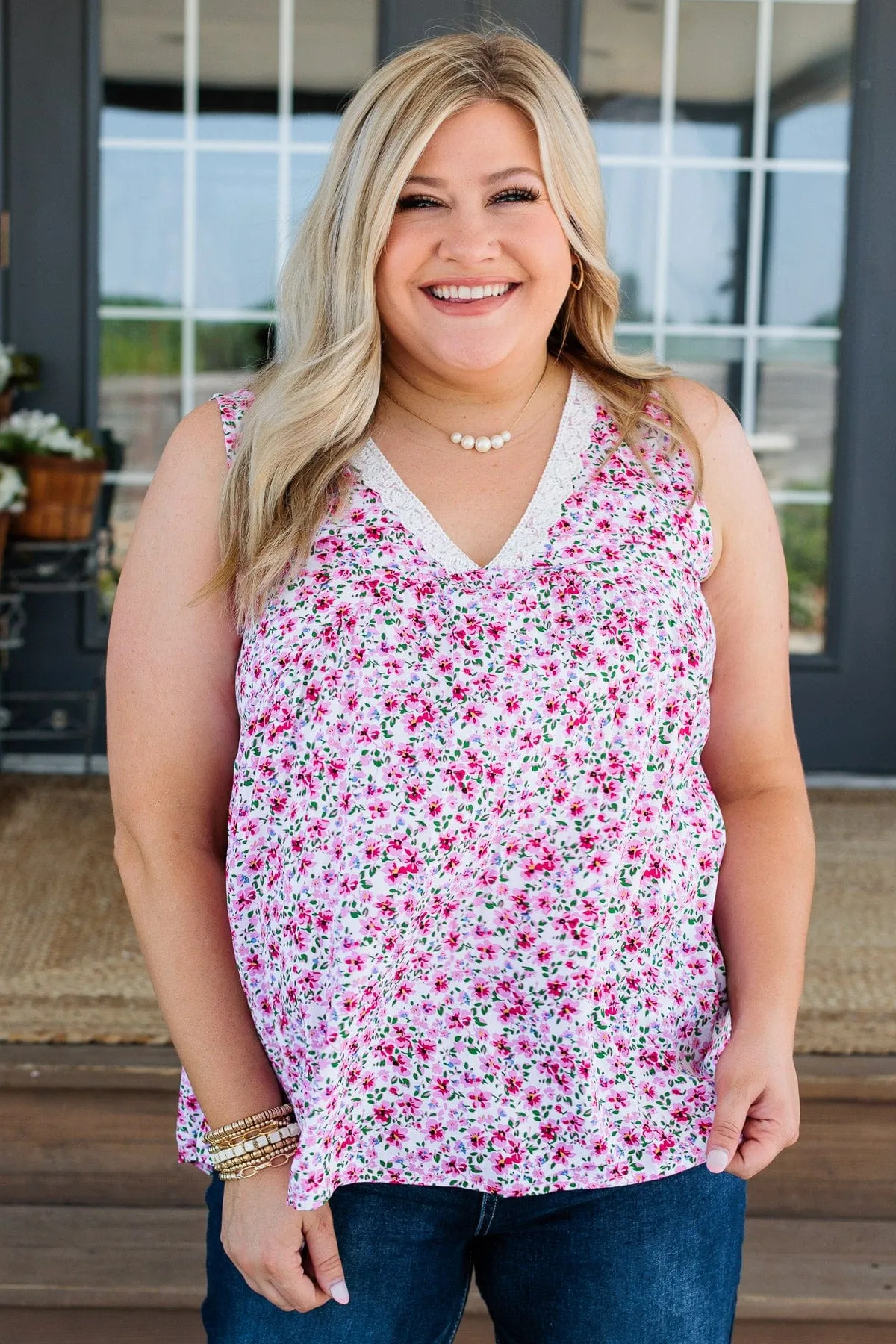 Garden Goddess Floral Tank- Ivory