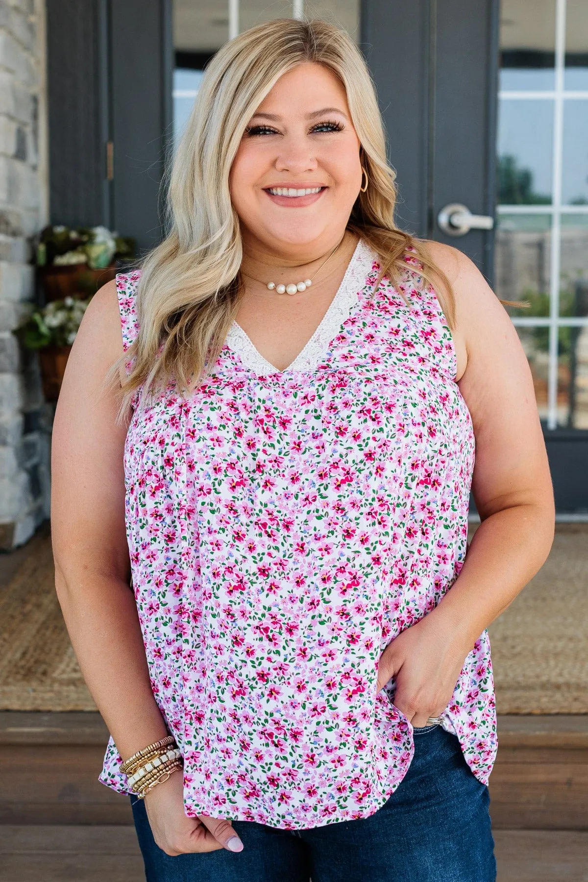 Garden Goddess Floral Tank- Ivory