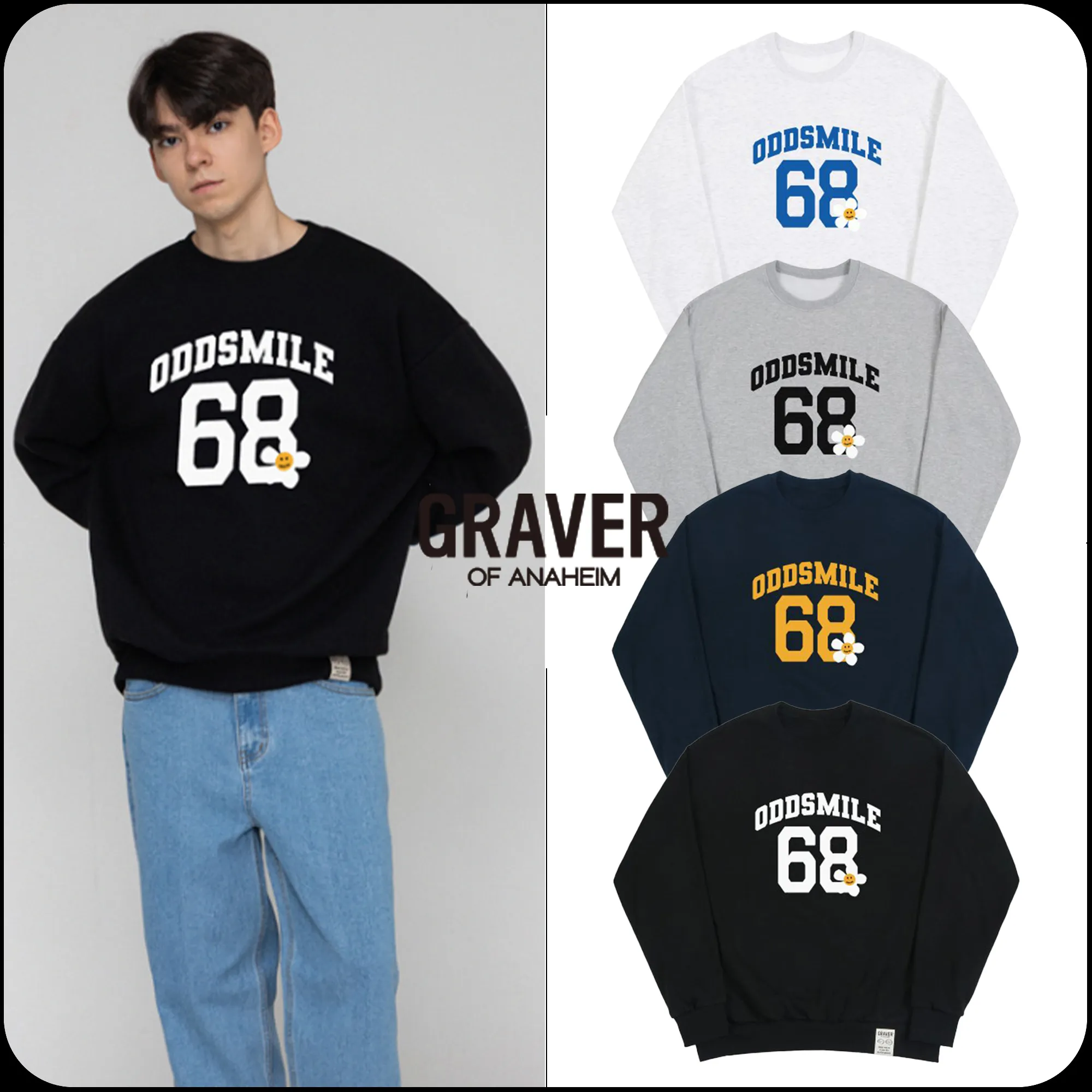 GRAVER  |[GRAVER]★ODDSMILE 68 FLOWER SMILE SWEATSHIRT