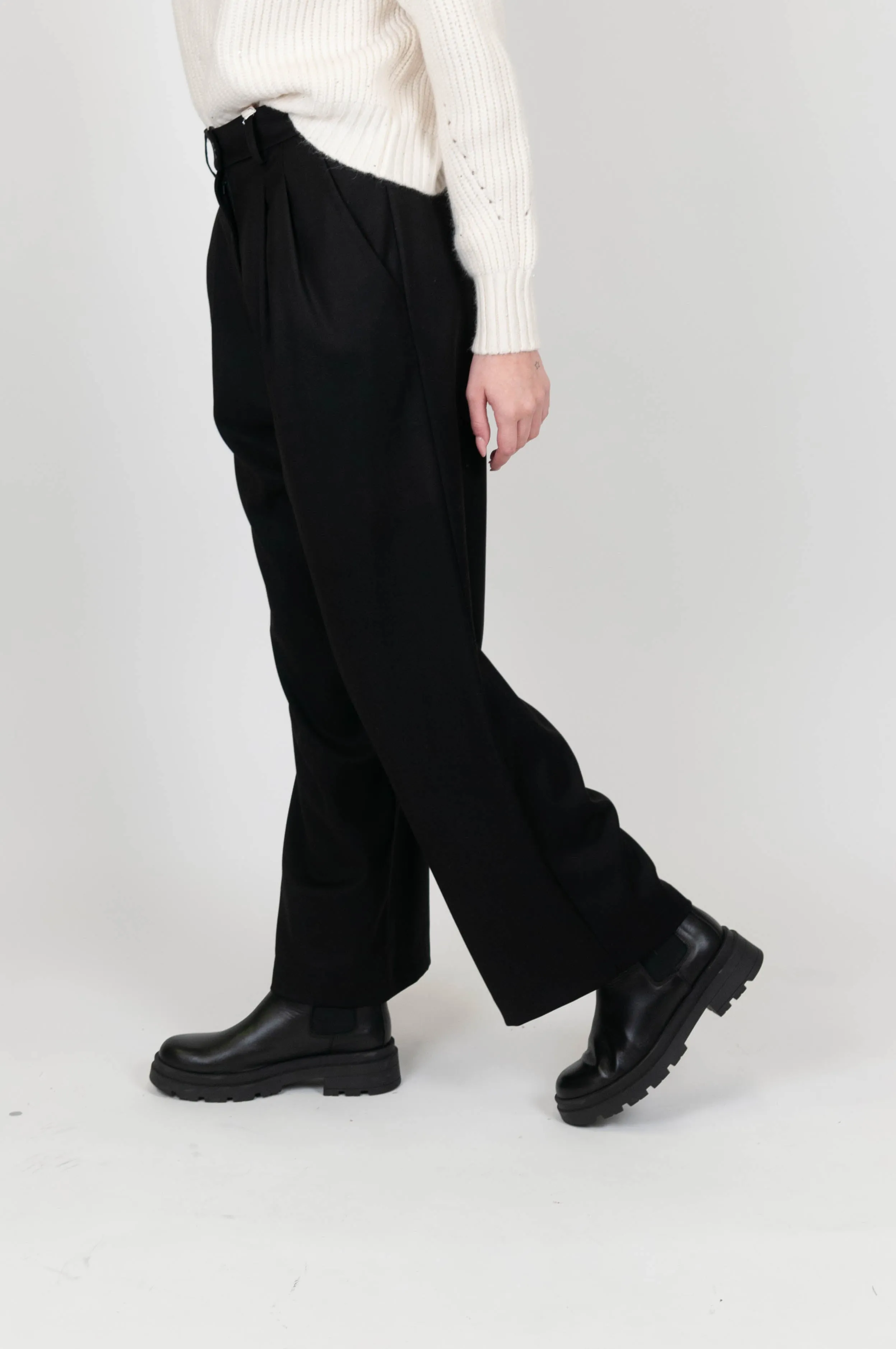 Haveone - Pantalone a palazzo flanella con pinces