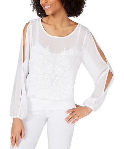 I.N.C. International Concepts Womens Sheer Embroidered Blouse