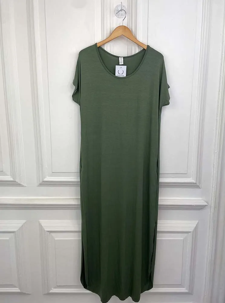 Jersey T-Shirt Maxi Dress - Khaki