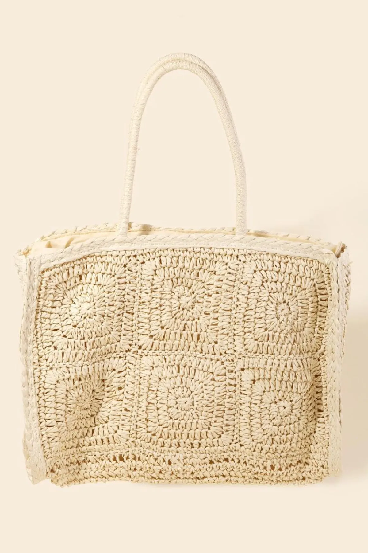 KELLI  BEIGE LARGE STRAW BEACH TOTE BAG