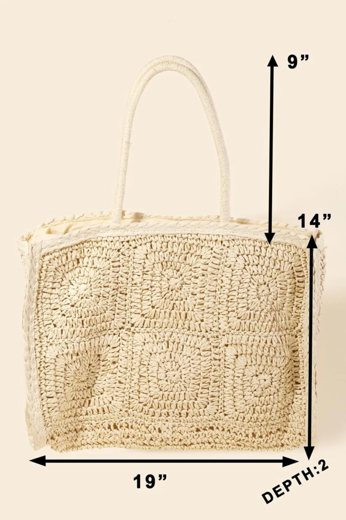 KELLI  BEIGE LARGE STRAW BEACH TOTE BAG